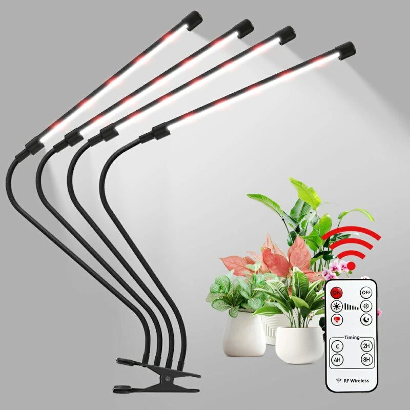 植物育成ライト LED クリップ式 10段階調光 リモコン付き 点灯本数を切り替える IP64防水 タイマー 自動点灯